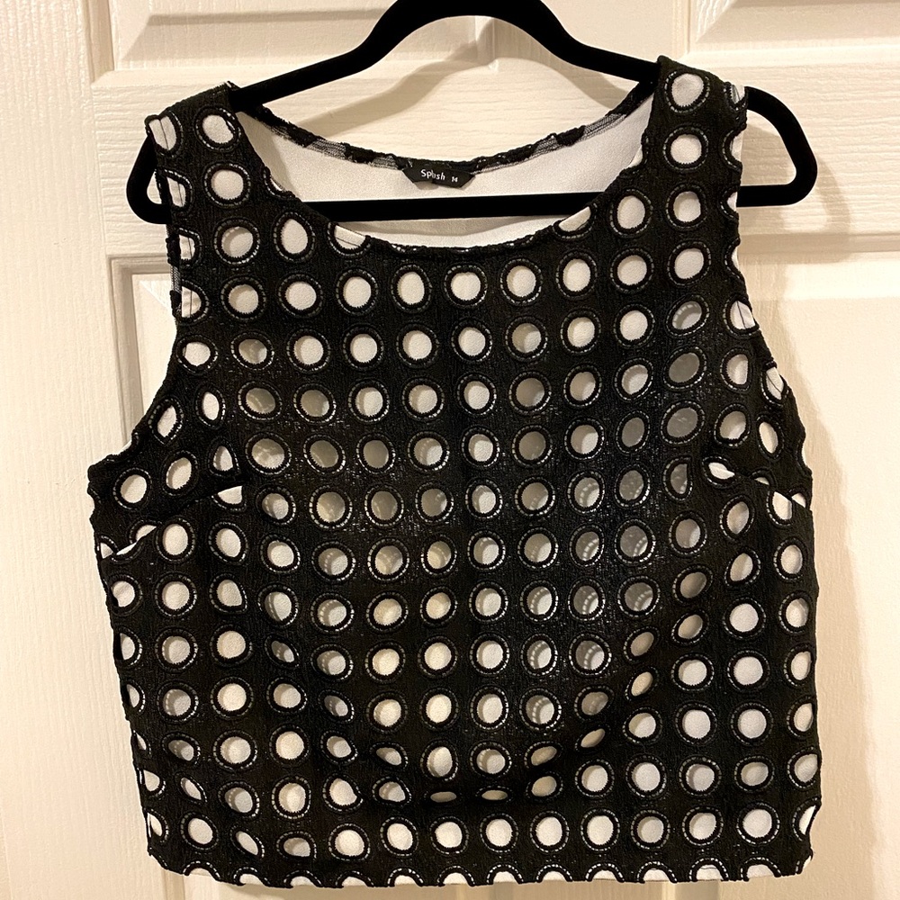 ✨Host Pick✨ Splash Lace Whole Panel Two In One Crop Top- Black & White - Picture 1 of 5